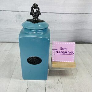 American Atelier At Home Teal Blue Square 13" Tall Rubber Seal Lid Canister Jar
